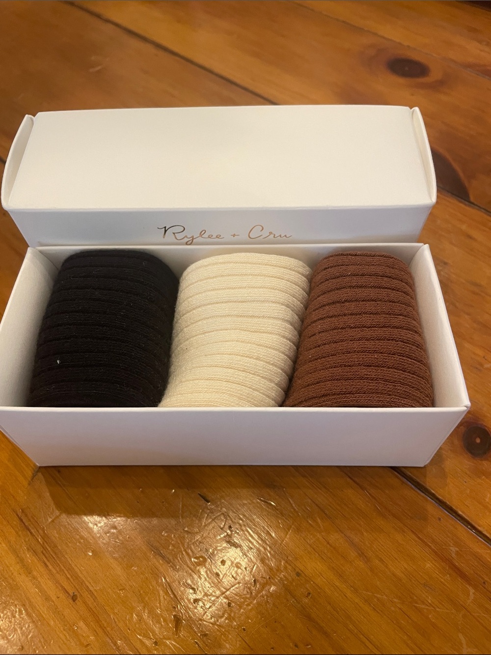 Rylee + Cru Neutral Ribbed Hair Tie Trio - Black, Cream, Brown
